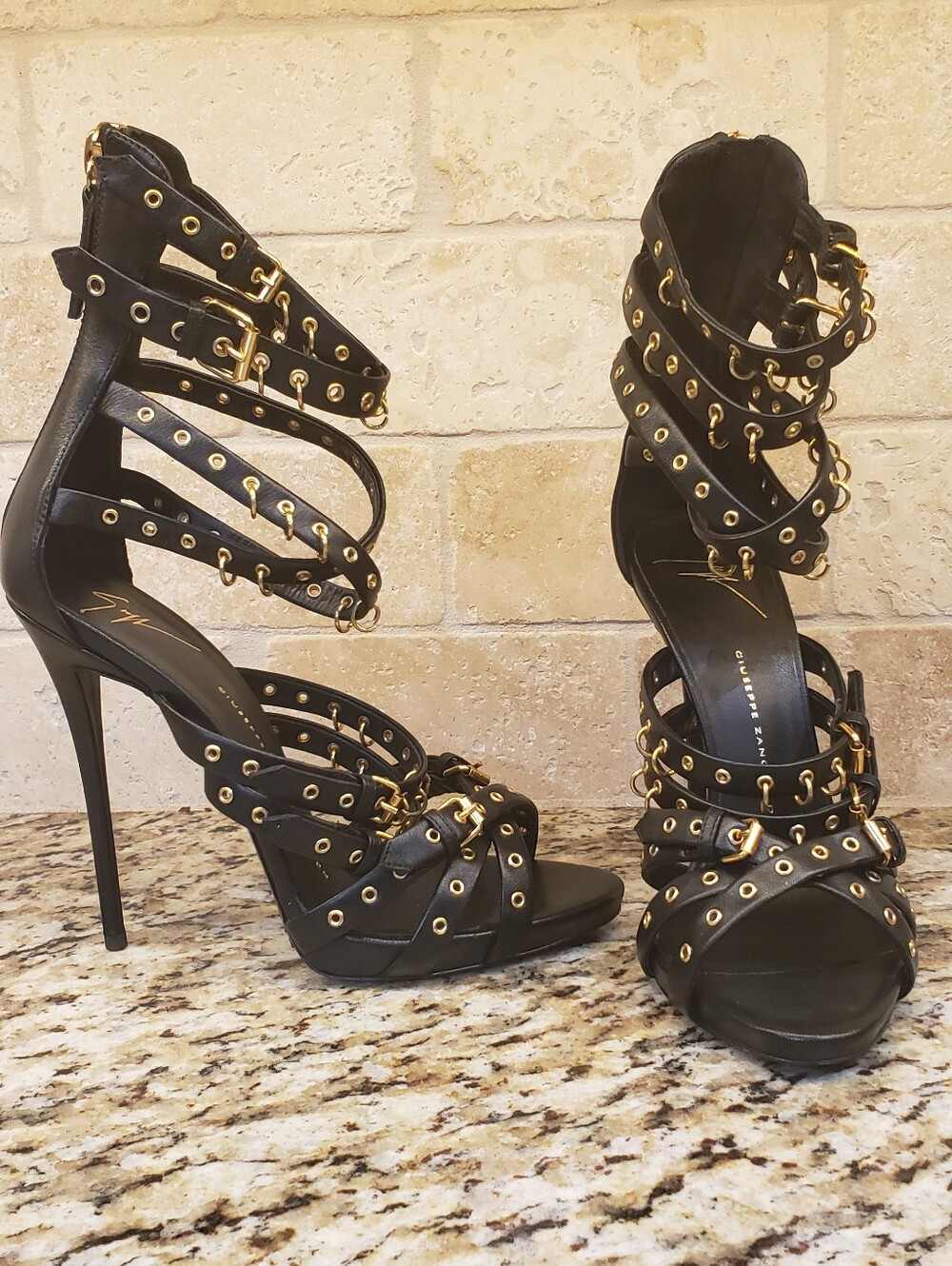 Giuseppe Zanotti Black Leather Piercing Cage Stiletto 37/7 - Picture 2 of 10